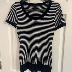 BCBGMaxAzria short sleeve navy white stripe sweater